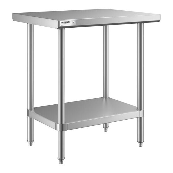 Regency 24" x 30" All 18-Gauge 430 Stainless Steel Commercial Work Table with Undershelf