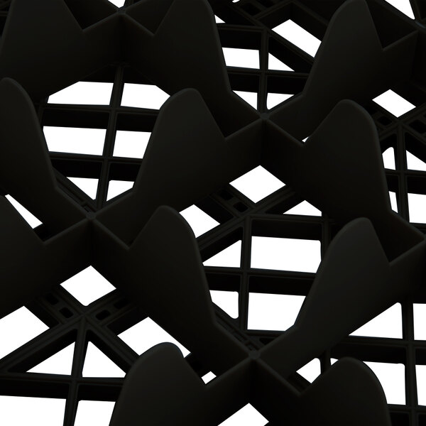 A close-up of a black plastic tray with a grid.