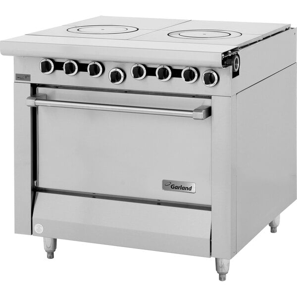 A large stainless steel Garland Master Series Liquid Propane range.