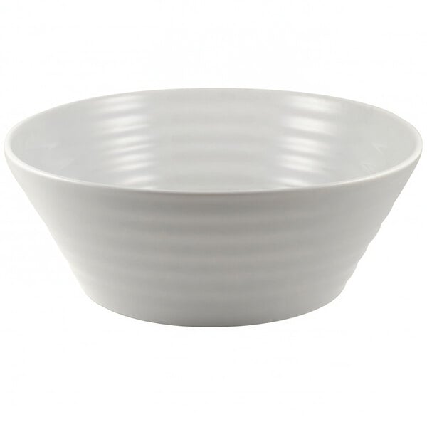 A white bowl with a curved edge.