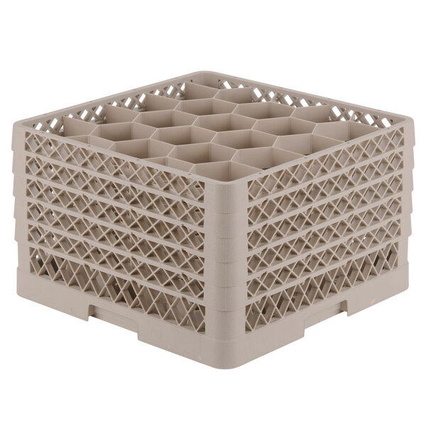 A beige Vollrath Traex glass rack with 20 compartments.
