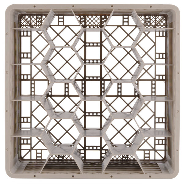A beige plastic rack with 20 compartments and a grid pattern.