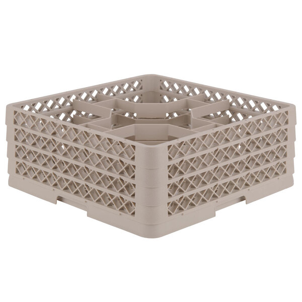 A beige plastic Vollrath Traex rack with 20 cylindrical compartments.
