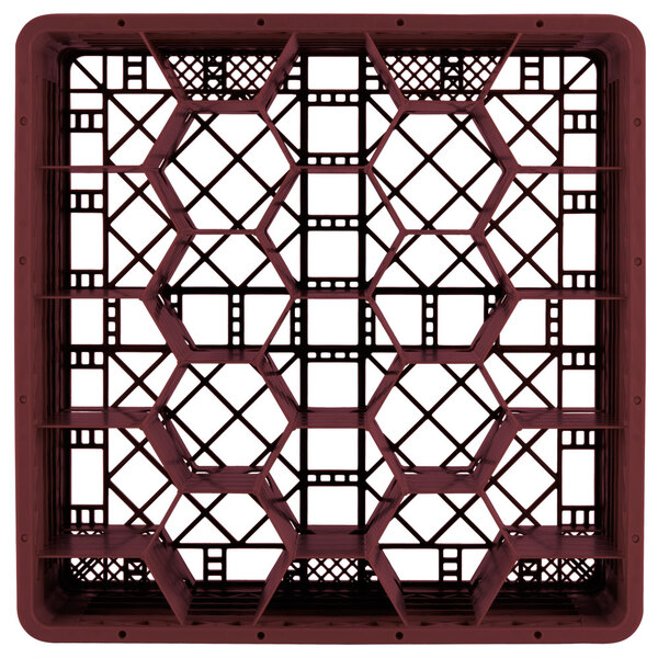 A red Vollrath Traex glass rack with a grid pattern.