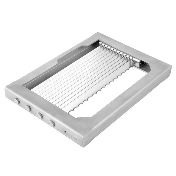 A metal blade assembly with a handle for an Edlund tomato slicer.