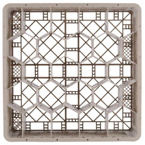 A beige square plastic rack with 20 compartments.