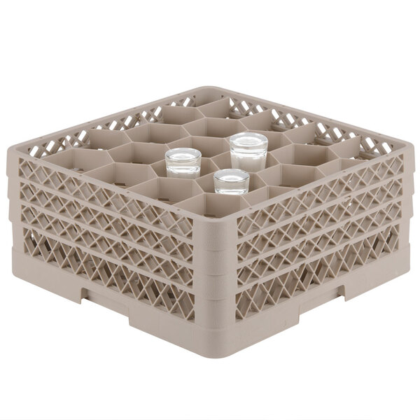 A beige Vollrath Traex glass rack with glasses inside.