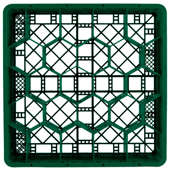 A green Vollrath Traex rack with 20 compartments in a grid pattern.