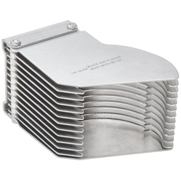 A stack of Edlund metal pusher assemblies with different sizes.