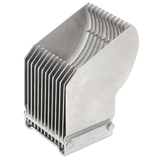 A silver metal Edlund pusher assembly with many small holes.