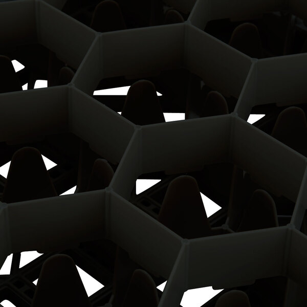 A black Vollrath Traex glass rack with white open rack extender.