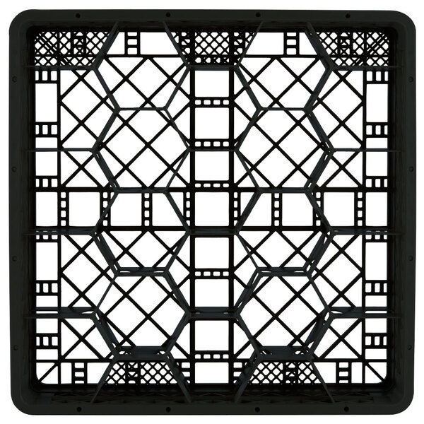 A black Vollrath Traex glass rack with a metal structure.