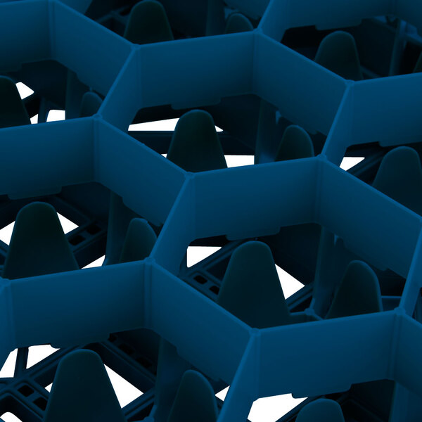 A blue plastic container with 20 hexagon-shaped compartments.