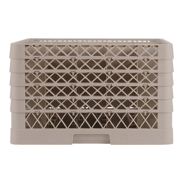 A beige full-size glass rack with 25 compartments and a lattice design.