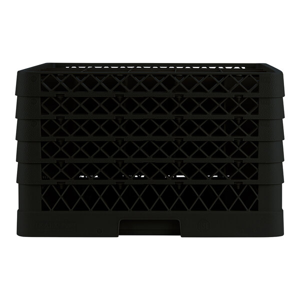 A black full-size glass rack with 25 compartments and a lattice design.