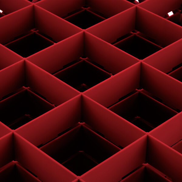 A Vollrath red grid with square compartments.