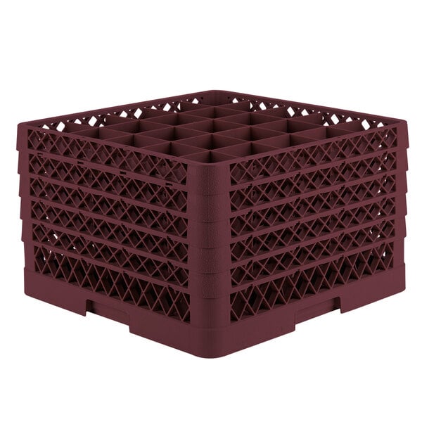 A burgundy Vollrath glass rack with open rack extender on top.