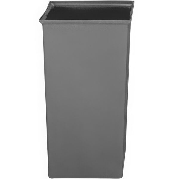 A gray rectangular Rubbermaid liner with a square top.