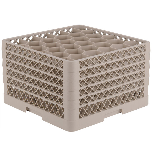 A beige plastic Vollrath Traex glass rack with an open rack extender on top.