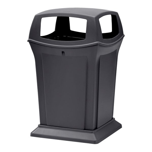 Rubbermaid® FG917388BLA Ranger Charcoal Square Trash Can with 4 Openings 45 Gallon
