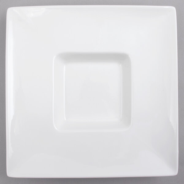 A white square porcelain bowl with a wide rim.
