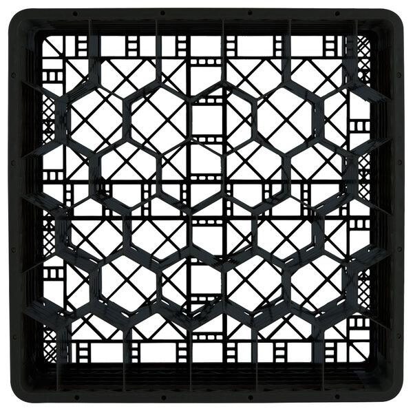 A black plastic Vollrath Traex glass rack with compartments in a grid pattern.
