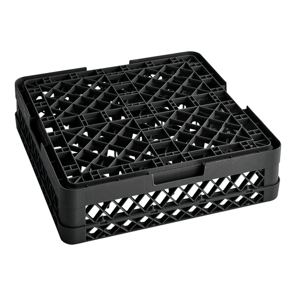 A black plastic Vollrath Traex glass rack with a grid pattern.