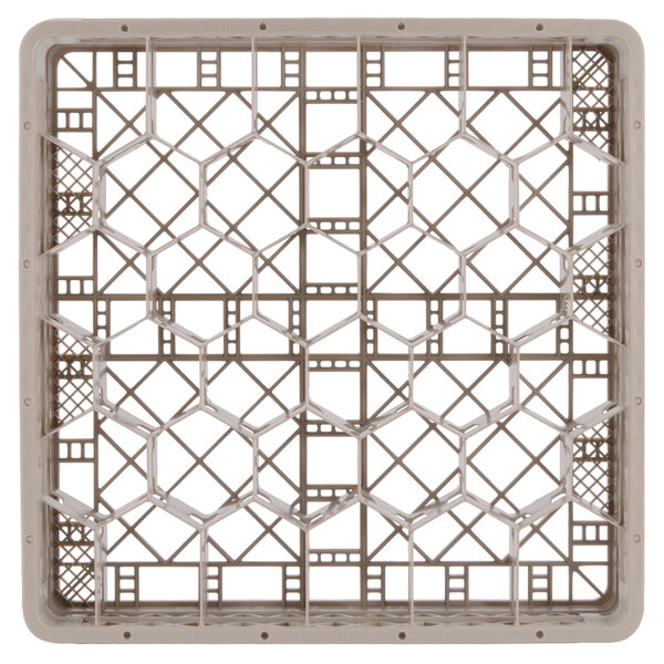 A beige plastic rack with square compartments and a grid pattern.