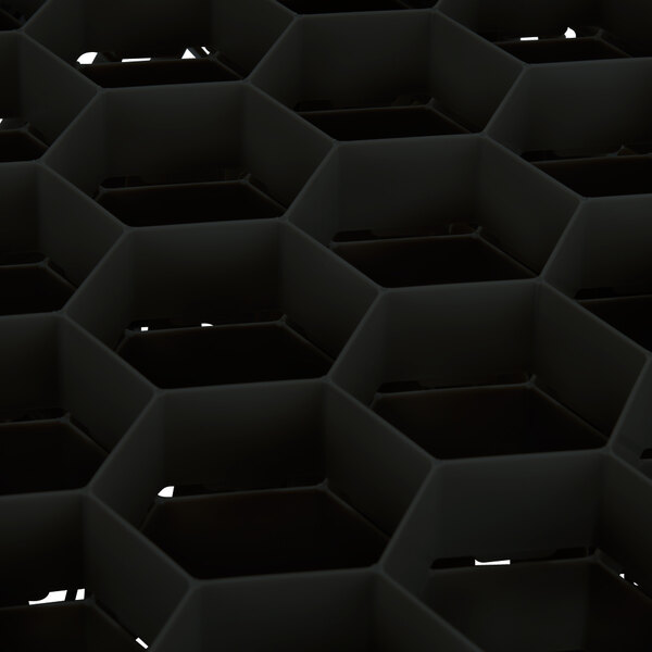 A black metal grid with hexagons.