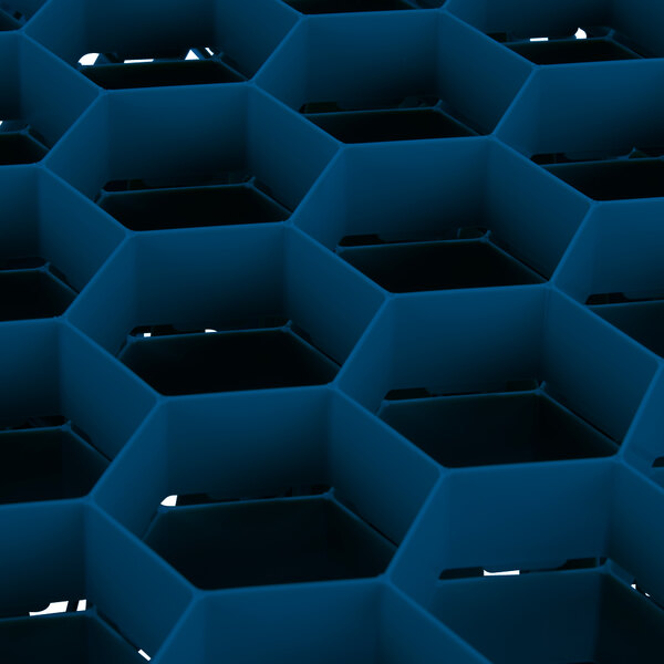 A blue plastic container with hexagonal compartments.