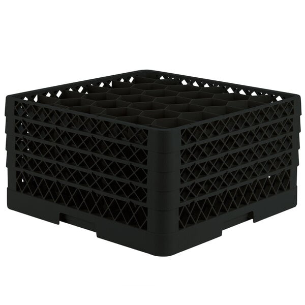A black Vollrath Traex glass rack with holes.