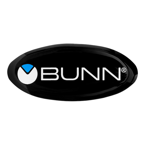 A black oval decal with a white Bunn logo and text.