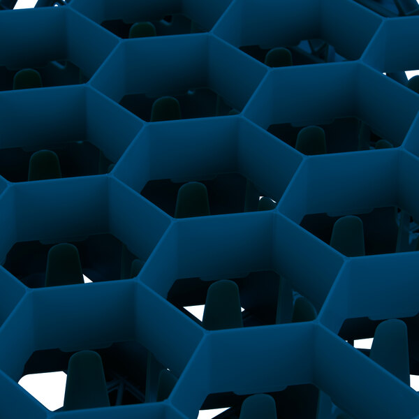 A blue plastic container with hexagons.