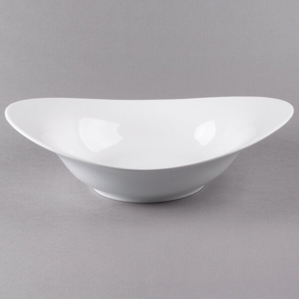 A white bowl with a curved edge.