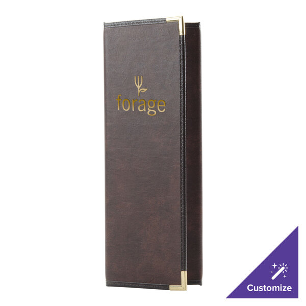 A brown leather Menu Solutions Royal Select Series menu cover with gold text.