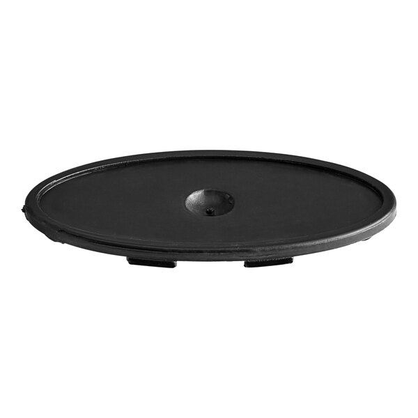 A black plastic mounting plate with a hole in the center.