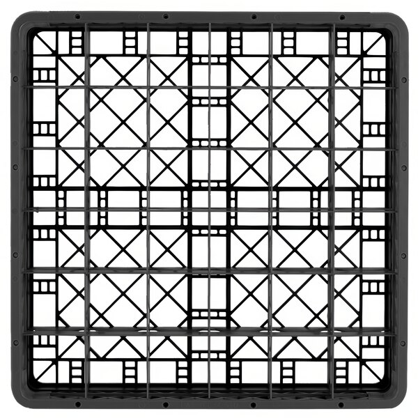 A black plastic crate with grids inside.