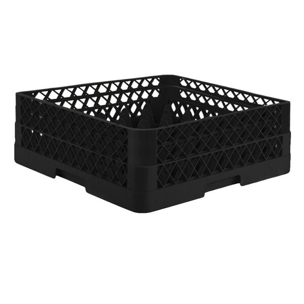 A black plastic Vollrath Traex glass rack with holes.