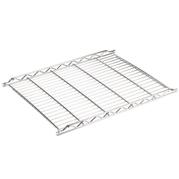 A Metro Erecta chrome wire shelf on a white background.