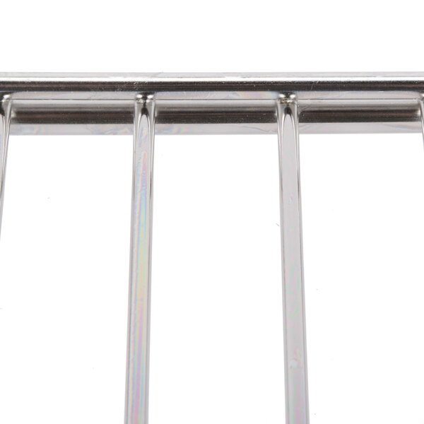 A close-up of a chrome metal bar for a Metro Erecta wire shelf.