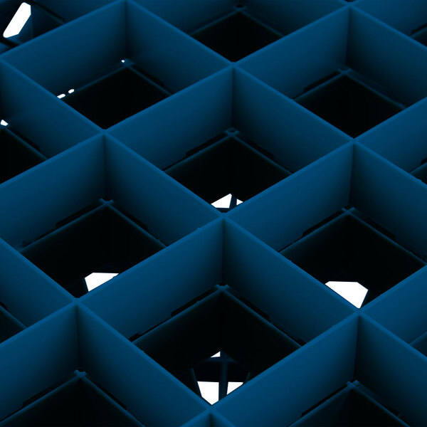 A blue grid with square compartments.