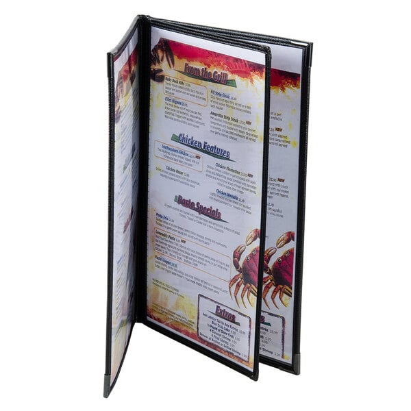 A Menu Solutions Royal Select Series menu cover with a black leather-like cover.