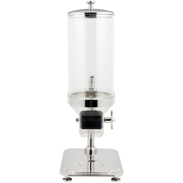 A Vollrath stainless steel and glass cereal dispenser.