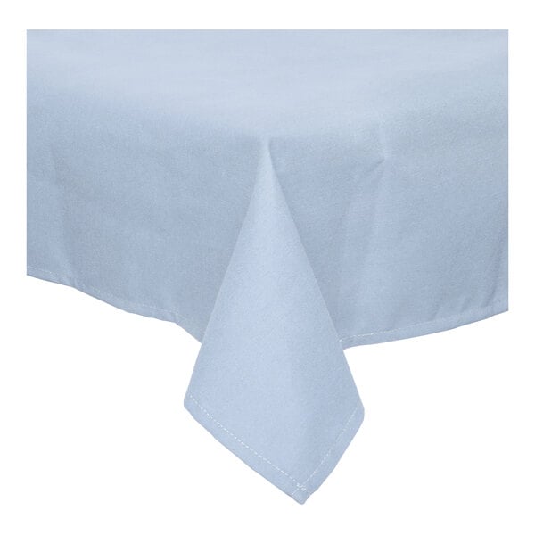 A light blue tablecloth with a white border.