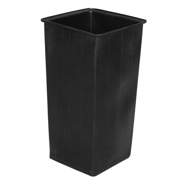 A black rectangular Rubbermaid rigid plastic liner for a trash can.