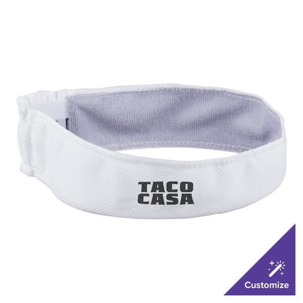 A white Headsweats headband with black text that says "Taco Casa"