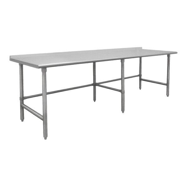 Advance Tabco TFMS-308 30" x 96" 16 Gauge Open Base Stainless Steel Commercial Work Table with 1 1/2" Backsplash