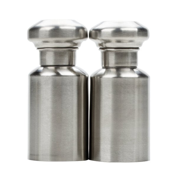 An American Metalcraft stainless steel salt and pepper shaker set.