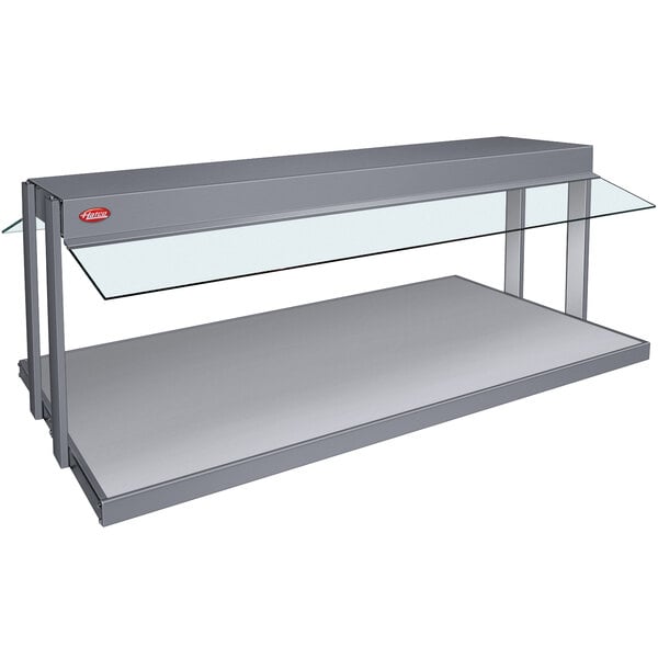 A grey granite Hatco countertop warmer with glass shelves.