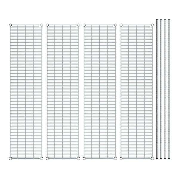 A set of four wire mesh panels and metal rods.